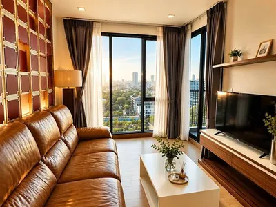 ภายในห้องนั่งเล่นของคอนโด 1 ห้องนอนที่ The Astra Condo เชียงใหม่